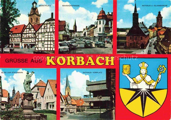Korbach Corbach Waldeck Hessen Marktplatz Bahnhofstrasse Rathaus Kilianskurche S