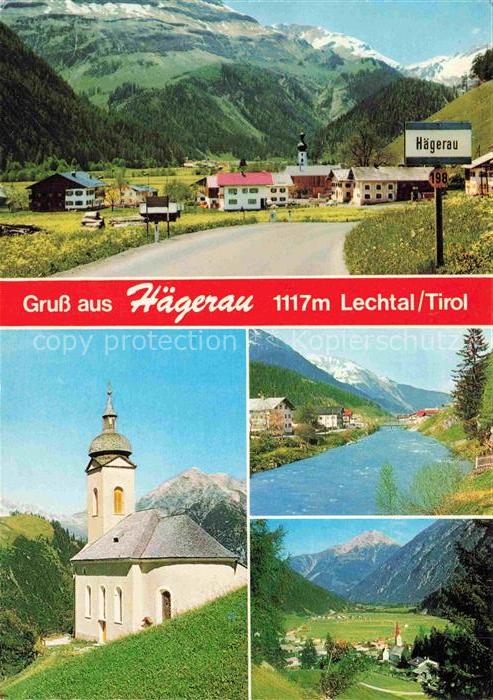 Haegerau Steeg Lechtal Ausserfern Tirol AT Lechtal Dorfansicht Kirche Fluss Berg
