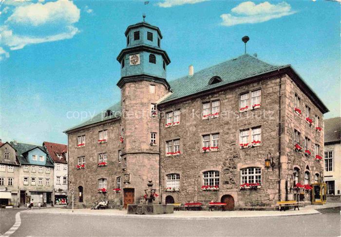 Witzenhausen Rathaus Werra Marktplatz Turm Uhr Blumenschmuck Brunnen Natursteinb
