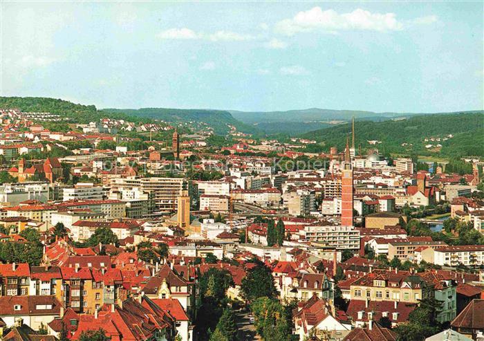 PFORZHEIM BW Stadtpanorama Kirchturm Innenstadt Schwarzwald Huegel Wohnviertel