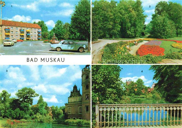Bad Muskau Oberlausitz Platz-des-Friedens Park Moorbad Schlossruine Teich Balust