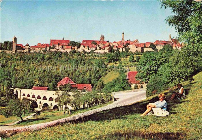 ROTHENBURG   TAUBER Bayern Doppelbruecke Altstadt Taubertal Stadtpanorama Kircht