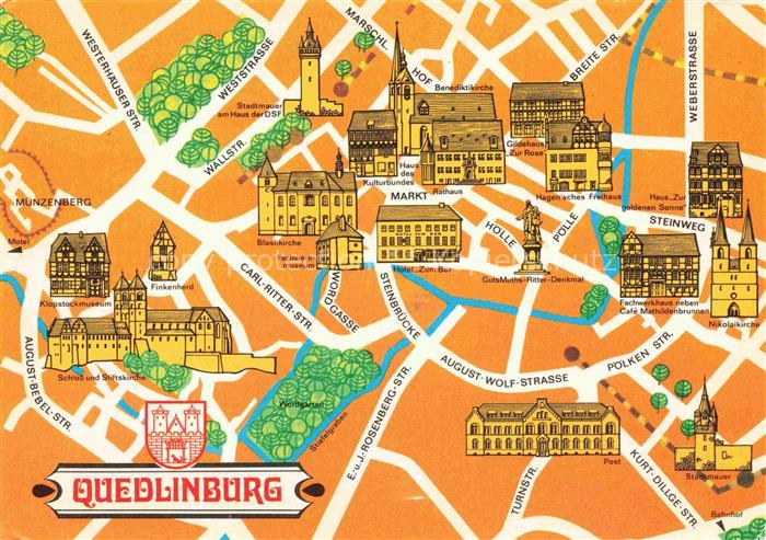 Quedlinburg Harz Stadtplan Stiftskirche Schloss Markt Rathaus Blasiikirche Klops