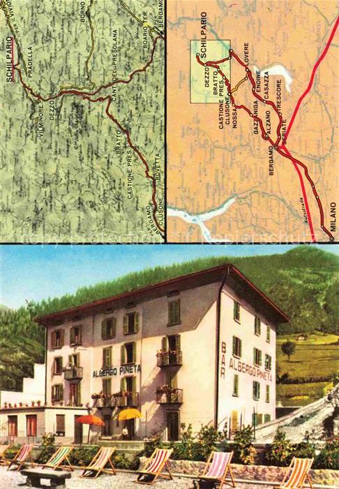 Schilpario BERGAMO Lombardia IT Albergo-Pineta Hotel Liegestuehle Strassenkarte