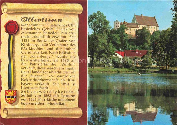 Illertissen Weiher Schloss Schloss-Illertissen Teich Baeume Spiegelung Turm