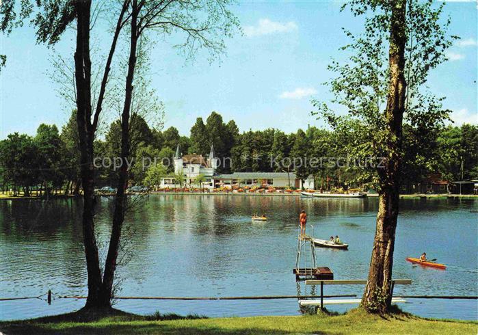 Hariksee Schwalmtal Viersen NRW Hariksee Inselschloesschen See Badesteg Ruderboo