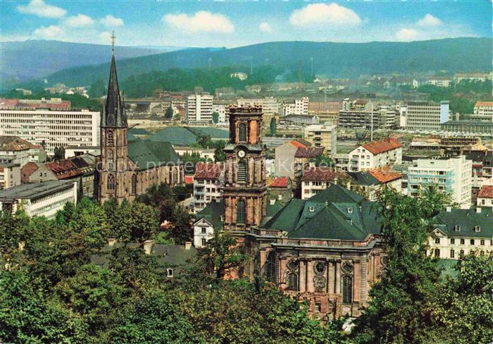 SAARBRueCKEN Saarland Blick-vom-Triller Stadtpanorama Kirchturm Kirche Hochhaeus