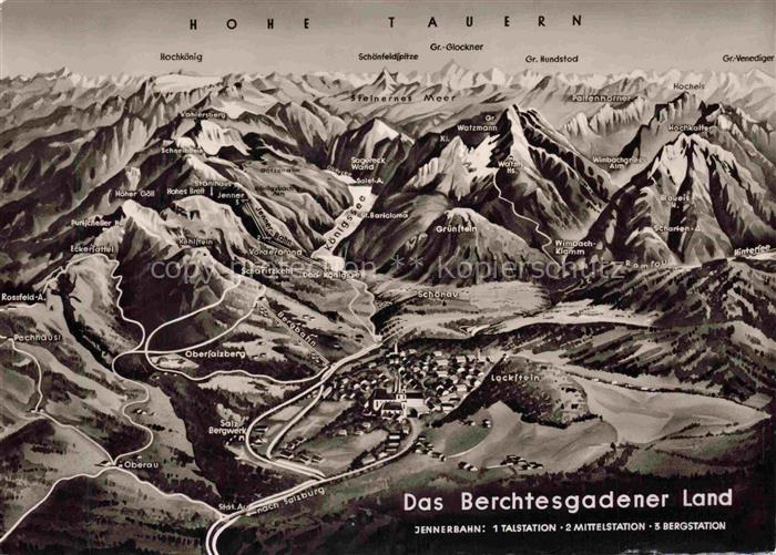 BERCHTESGADEN Bayern Hohe-Tauern Panoramakarte Koenigssee Watzmann Jennerbahn Be