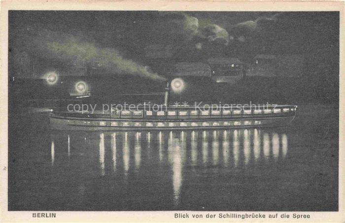 BERLIN CITY Schillingbruecke Spree Dampfschiff Nachtaufnahme Lichter Fluss