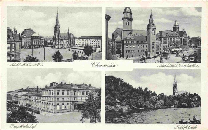 CHEMNITZ Sachsen Adolf-Hitler-Platz Markt-mit-Denkmaelern Hauptbahnhof Schlosste