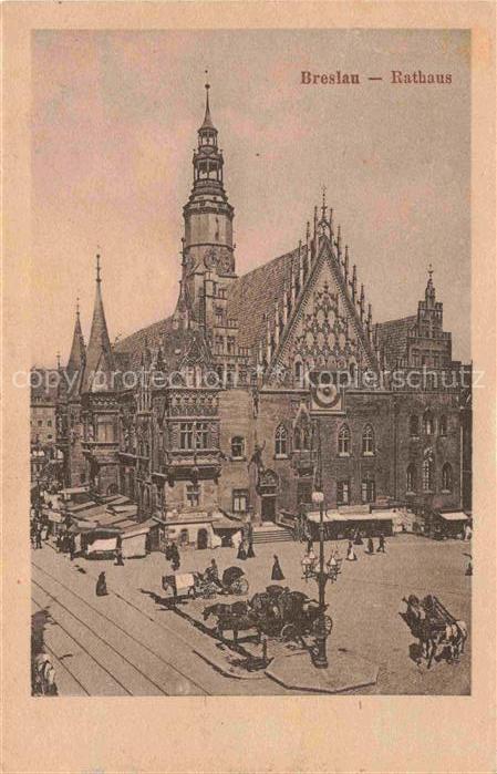 WROCLAW Breslau PL Rathaus Rathausturm Gotik Marktplatz Pferdewagen Strassenszen