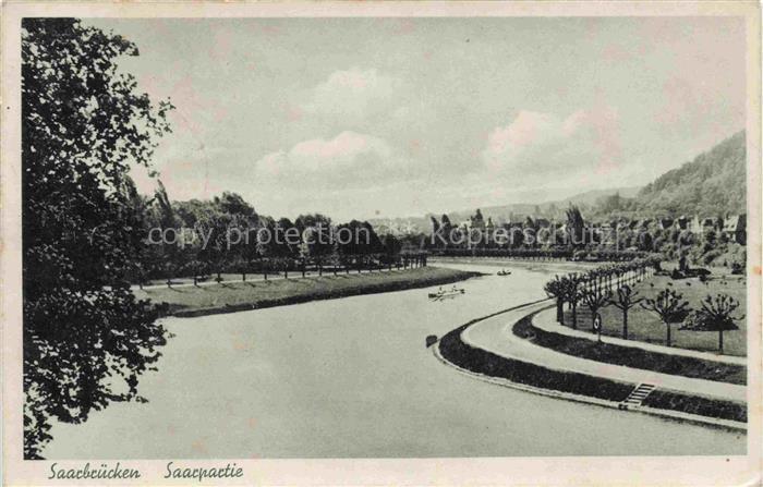 SAARBRueCKEN Saarland Saarpartie Saar Fluss Promenade Baeume Park Ruderboote