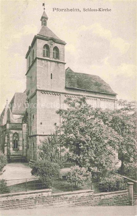 PFORZHEIM BW Schloss-Kirche Kirchturm Kirche Baeume Garten