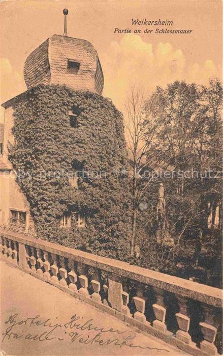 Weikersheim Schlossmauer Schlossturm Efeu Bruestung Baeume Schloss
