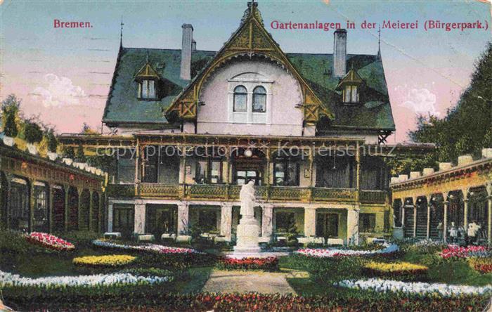 BREMEN  CITY Meierei Buergerpark Gartenanlagen Villa Statue Blumenbeete Kolonnad