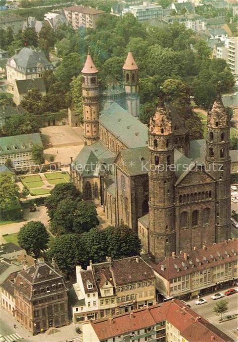 Heppenheim Wiese WORMS Rheinland-Pfalz Dom Romanik Tuerme Fliegeraufnahme Rhein
