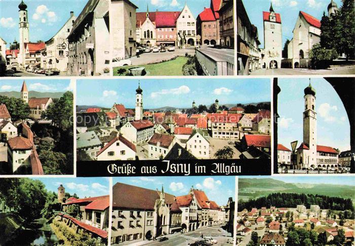 Isny Allgaeu Bayern Kirchturm Rathaus Stadttor Altstadt Marktplatz Panorama Stra