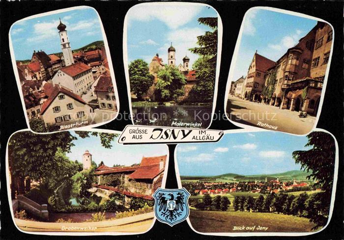Isny Allgaeu Bayern Blaserturm Malerwinkel Rathaus Grabenweier Stadtansicht Kirc
