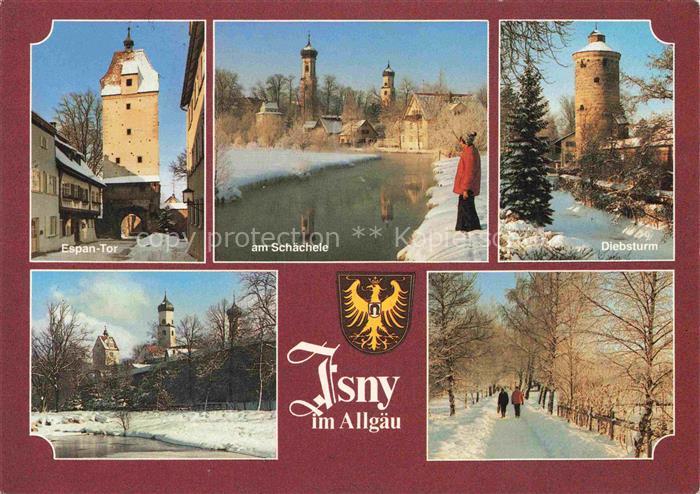 Isny Allgaeu Bayern Espan-Tor Schaechele Diebsturm Winterlandschaft Schnee Kirch