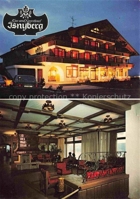 Isny Allgaeu Bayern Kur-und-Sporthotel-Isnyberg Hotelgebaeude Nachtaufnahme Lobb