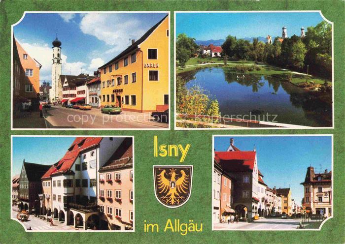 Isny Allgaeu Bayern Kirche Marktplatz Tor Teich Wappen Hotel-Baeren Stadttor Bru