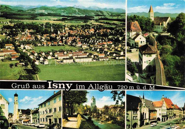 Isny Allgaeu Bayern Stadtpanorama Fliegeraufnahme Stadtmauer Kirchturm Stadttor