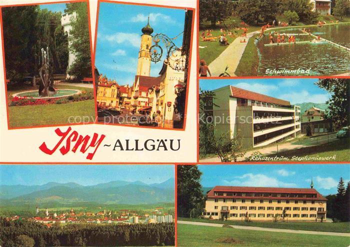 Isny Allgaeu Bayern Brunnen Kirchturm Schwimmbad Rehazentrum-Stephanuswerk Stadt
