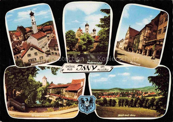 Isny Allgaeu Bayern Blaserturm Malerwinkel Rathaus Grabenweier Stadtpanorama Meh