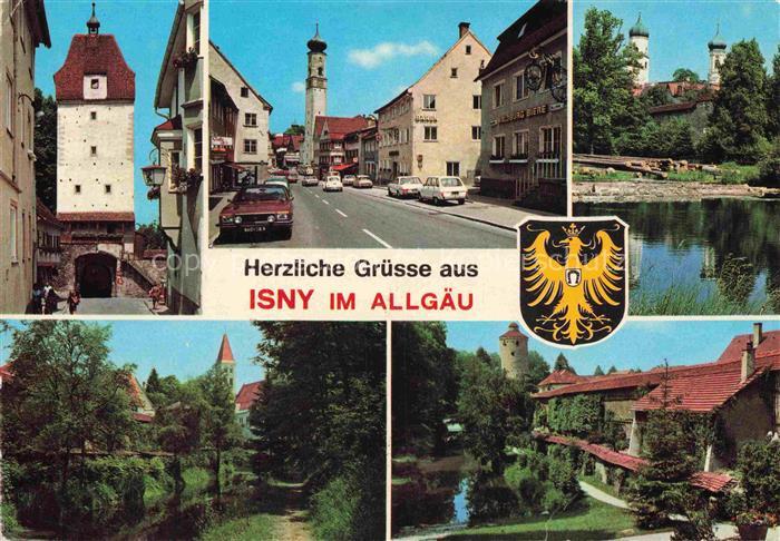 Isny Allgaeu Bayern Blaserturm Hauptstrasse Grabenweiher Wappen Kirche Mehrbildk