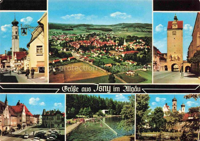 Isny Allgaeu Bayern Hauptstrasse Fliegeraufnahme Blaserturm Marktplatz Freibad K