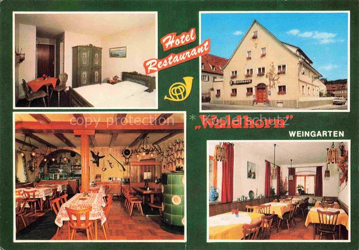 Weingarten Wuerttemberg Hotel-Restaurant-Waldhorn Mehrbild Zimmer Gaststube Geba