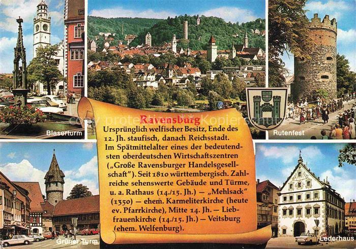 RAVENSBURG  Wuerttemberg BW Blaserturm Rutenfest Gruener-Turm Lederhaus Mehlsack