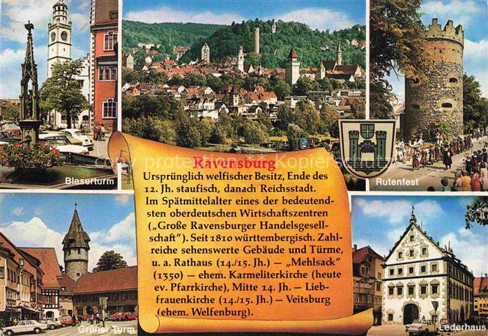 RAVENSBURG  Wuerttemberg BW Blaserturm Rutenfest Gruener-Turm Lederhaus Mehlsack