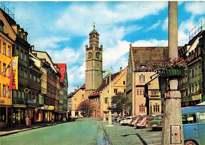 RAVENSBURG  Wuerttemberg BW Blaserturm Marktplatz Hotel Uhrenturm Geschaefte Aut