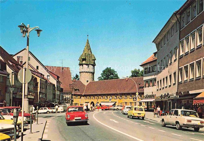 RAVENSBURG  Wuerttemberg BW Marienplatz Gruener-Turm Fachwerkgebaeude Geschaefte