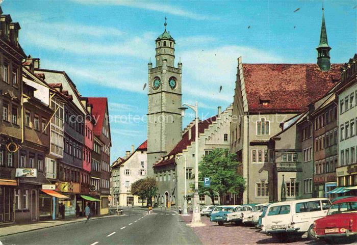 RAVENSBURG  Wuerttemberg BW Blaserturm Rathaus Marktplatz Autos Geschaefte Stras