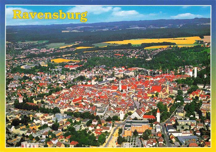 RAVENSBURG  Wuerttemberg BW Fliegeraufnahme Altstadt Kirchen Daecher Felder Wael