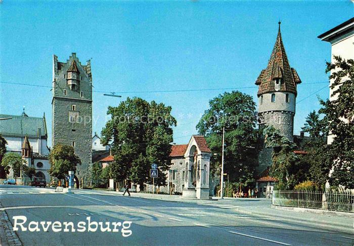 RAVENSBURG  Wuerttemberg BW Frauentor Kreuzbrunnen Gruener-Turm Stadttor Tuerme