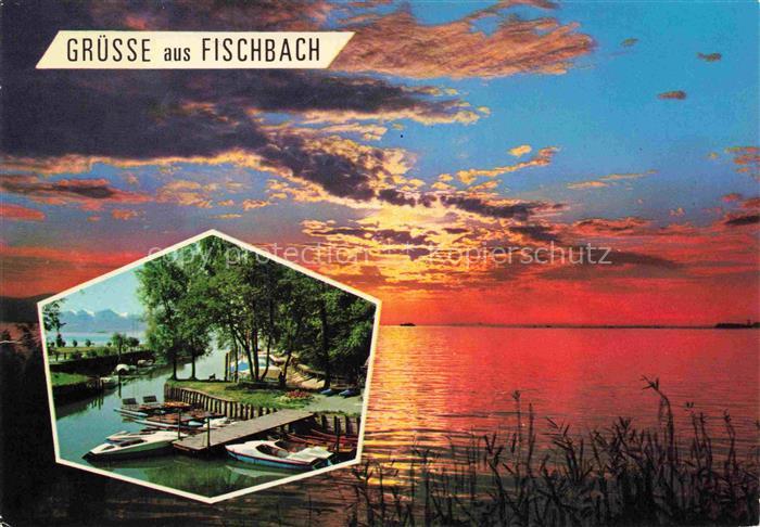 Fischbach Friedrichshafen Bodensee BW Bodensee Sonnenuntergang Bootsanleger Boot