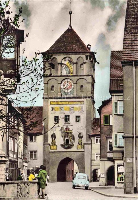 Wangen Allgaeu Bayern Lindauer-Tor Turm Uhr Altstadt Gasse VW-Kaefer Wappen Fuss