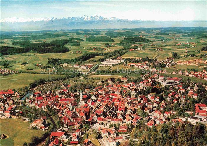 Wangen Allgaeu Bayern Fliegeraufnahme Altstadt Kirche Fluss Allgaeu Alpen Felder