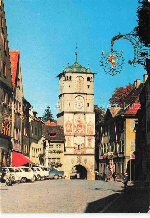 Wangen Allgaeu Bayern Ravensburger-Tor Stadttor Turm Wandmalerei Gassenszene Aut