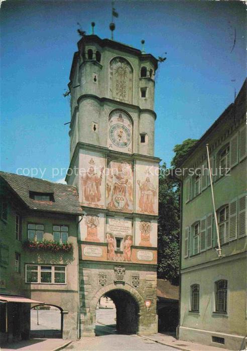 Wangen Allgaeu Bayern Ravensburger-Tor Stadttor Turm Wandmalerei Fresken Wappen
