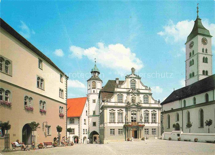 Wangen Allgaeu Bayern Marktplatz Rathaus St-Martinskirche Kirchturm Barockfassad
