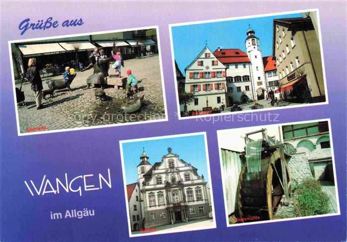 Wangen Allgaeu Bayern Saumarkt Postplatz Rathaus Saegsmuehle Schweine-Skulpturen