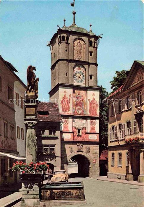 Wangen Allgaeu Bayern Stadttor Uhr Fresko Adlerbrunnen Altstadt Fachwerkhaus Vol