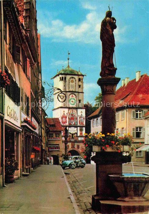Wangen Allgaeu Bayern Ravensburger-Tor Mariensaeule Stadttor Uhr Fresko Altstadt