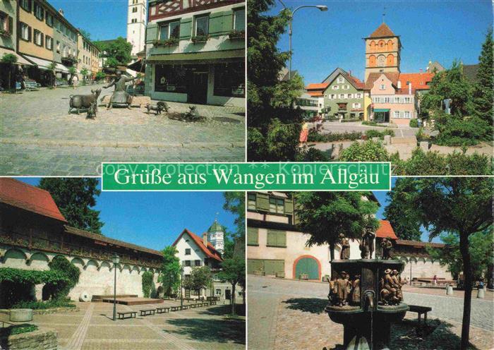 Wangen Allgaeu Bayern Brunnen Schweine-Skulpturen Stadttor Stadtmauer Figurenbru