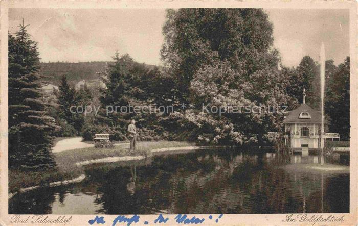 Bad Salzschlirf Fulda Hessen Goldfischteich Park Teich Fontaene Pavillon Kurgart