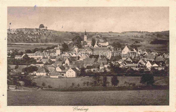 Greding Roth Bayern Ortsansicht Kirche Daecher Felder Huegel Baeume
